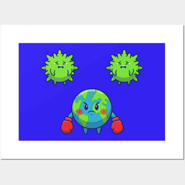 World Fighting Corona Virus Cartoon Wall Art by Catalyst Labs